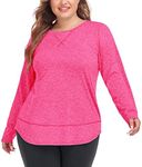 COOTRY Plus Size Workout Tops for Women Long Sleeve Shirts Breathable Dry Fit Athletic Gym Yoga Clothes Pink 3XL