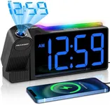 Peakeep Digital Clock, Nightlight Projection Alarm Clock for Bedroom Ceiling, LED Plug in Electric Bedside Clock USB Charger, Battery Backup, Large Numbers Loud Alarm Clock for Heavy Sleepers (Blue)