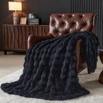 Wajade Luxury Fluffy Rabbit Fur Throw Blanket Super Soft Bubble Faux Fur Blanket Warm Fuzzy Large Blanket for Bed Couch Car Cozy,Dark Gray 127x153CM