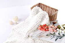 ABOUND LIFESTYLE Chunky Knit Throw Blanket Throw- 50''x60'' - Giant Blanket - Soft Chenille Yarn - Cable Knit Throw Blanket - Aesthetic Blanket - Pet, Baby Chunky Blanket - Machine Washable