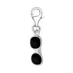 Quiges 925 Sterling Silver Black Enamel 3D Sun Glasses Lobster Clasp Charm Clip on Pendant