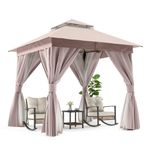 LAUSAINT HOME Outdoor Patio Gazebo with Expansion Bolts, Double Roof Soft top Gazebos Shelter Party Tent with Mosquito Nettings and Privacy Screens for Backyard, Deck, Garden, Lawn (8×8, Khaki)