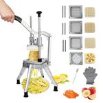 Commercial Vegetable Fruit Food Chopper, Heavy Duty Potato French Fry Cutter Dicer Slicer W/ 4 Sizes Stainless Steel Replacement Blades, 1/2", 3/8", 1/4" & 6-Wedge Blades for Restaurants Home Kitchen