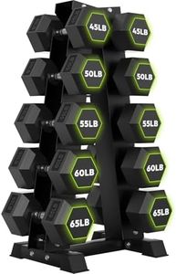 HANDBODE 550 lb Dumbbell Set Rubber Encased Hex Dumbbell Free Weights Dumbbells Set Home Weight Set with Enlarged A-Frame Rack (Pair of 45/50/55/60/65 lb)