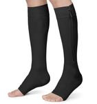 KEKING® Zipper Compression Socks Firm Support for Men Women, Open Toe, 20-30 mmHg Knee High Zipper Compression Stockings with Wide Calf - Varicose Veins, DVT,Shin Splints, Edema,Sports Black X-Large