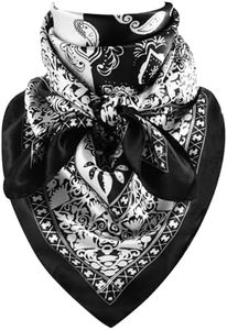 GERINLY Classic Paisley Wild Rag, Buackaroo Bandana Contrast Color, Western Costume Black and White(BlackBeige)