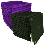 52 Pack 12 "X 12 "X1" Black/Purple Acoustic Panels Studio Soundproofing Foam Wedge Tiles,