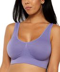 Marielle 3 Pack Bright Colours 3 Pack Comfort Bra Women Girls Crop Top Seamless Bralette Sleep Yoga Stretch Vest Wire Free (1 Lilac 1 Purple 1 White, 4XL)