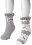 Muk Luks Women's Cabin Socks, 2 Pairs, Grey, 5-7