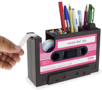 Tape Dispenser with Pen Holder, The Retro Cassette Heat Tape Dispenser, Cute Roll Holder with 1 Roll, Paperclips Holder,Stationery Desk Tidy Container, Office Stationery Storage,Great Office Gifts