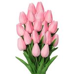 10 Pcs Pink Tulips Artificial Flowers Real Touch Fake Tulips Fake Flowers for Mother's Day 13.5" Faux Tulips Faux Flowers Bulk Artificial Tulips Flowers for Vase Centerpieces Home Wedding Bouquet