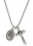 Caritas et Fides Catholic Necklace St Benedict Crucifix and Miraculous Medal Hypoallergenic Necklace on 24" Ball Chain - Jesus Mary Chain Catholic Necklace for Men, Women, Adults, Metal, No Gemstone