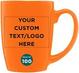 Custom Curved Java Coffee Mug Set - 100 Pack - Personalized Logo, Text - 12 Oz. - Stoneware Restaurant Cups - Orange