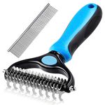 Dog and Cat Brush for Shedding and Dematting - Deshedding Undercoat Rake for Long Haired Dogs and Cats, Double Sided Pet Grooming Brush for Dogs and Cats with Steel Comb, Blue