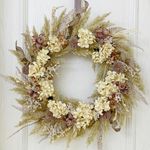 BINFEN Fall Front Door Wreath, Boho Dried Hydrangea Flowers, Burlap, Pampas, Farmhouse Thanksgiving Harvest Decor, Neutral Colors (24")