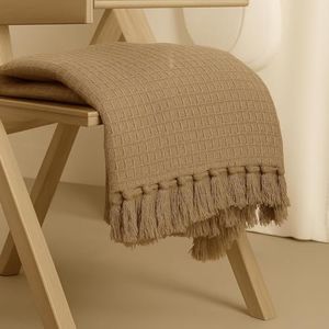 Byloom Bohemian Cotton Sofa Throw Blanket, 50x60 Inches, Waffle Knit & Chevron Pattern with Fringes, Decorative Couch Throw for Living Room & Bedroom (Muse)