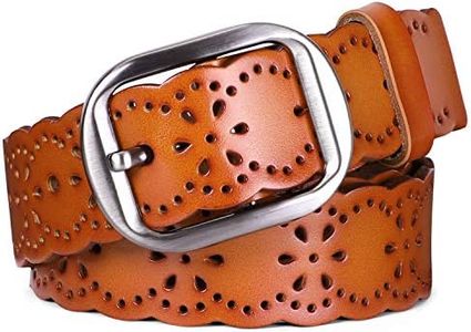 JASGOOD Women's Hollow Flower Cowhide Leather Belt With Alloy Buckle(Suit for waist size 25-34Inch,13-Orange-1.5 Wide)
