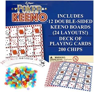 Regal Games - Poker Keeno Bulk Game Set - Includes 12 Two-Sided Boards, 200 Scoring Chips, 1 Deck of Standard Poker Cards - 24 Unique Board Layouts- Casino Night Card Game- Compatible with Poker Keno