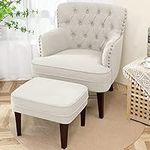 Tufted Beige Accent Chair with Otto