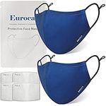 Euroca Kids Face Mask Reusable Made from Soft Cotton Fabric Washable with Nose Clips Adjustable Ear Loop For Kids Teens- 4 Filters Included (Royal Blue 2Packs Age 6-12) …