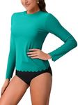 ATTRACO Long Sleeve Swim Shirts for Womens Rashguard Swimming Top Uv Protection Shirts Cool Teal Medium