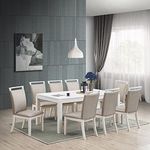 Kings Brand Furniture - Austin 9-Piece Wood Dining Room Set, Table & 8 Chairs, Gray/White