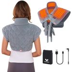 Vofuoti Cordless Heating Pad for Neck and Shoulders, Weighted Heating Pad with Battery and 3 Heat & Massage Settings, Electric Heated Neck Shoulder Wrap for Pain Relief, 16'' x 22'', 2.2lbs