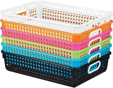 Really Good Stuff Plastic Desktop Paper Storage Baskets for Classroom or Home Use – Plastic Mesh Baskets in Fun Neon Colors – 14.25” x 10” – (Set of 6)