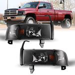 ROXX Projector Headlights Assembly fit for 1994-2001 Dodge Ram 1500/94-02 Dodge Ram 2500 3500/95-02 Dodge Ram 4000, Headlamp Replacement with Dual Beam, Turn Signal Light and Amber Reflector