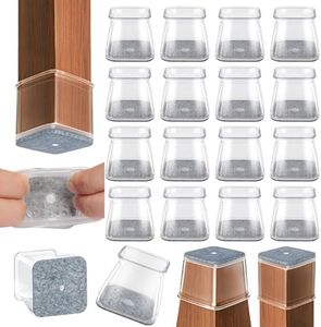 Chair Leg Floor Protectors, 24 Pack Square Furniture Pads for Hardwood Floors, Silicone Chair Leg Caps with Felt Pads, Anti-Scratch Reduce Noise, Fit (1-1/16" to 1-5/8")