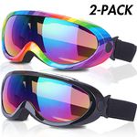 Yizerel Ski Goggles, Pack of 2, Snowboard Goggles for Kids, Boys & Girls, Youth, Men & Women, with UV 401 Protection, Wind Resistance, Anti-Glare Lenses, New Edition