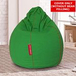 Urbanloom Organic Cotton Handloom XXL Teens/Kids/Children Bean Bag Cover ONLY (Without Beans) - Green