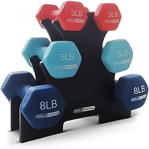 HolaHatha Neoprene Dumbbell Weights Set & Rack for Home Workout, 32 Lbs, Blue/Red