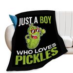 Just A Boy Who Loves Pickles Blanket Funny Pickle Decor Throw Blanket Gifts for Girls Boys Pickle Lovers Super Warm Soft Plush Lightweight Fleece Flannel Blanket for Kids Adults Men Women 50"X40"