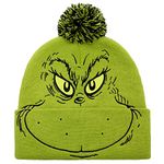 Bioworld The Grinch Big Face Knit Pom Beanie, Multicolored, One size