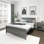 Plank+Beam Solid Wood Full Bed Frame, Platform Bed with Headboard, Grey