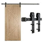 TE DEUM 8 FT Sliding Barn Wood Door Basic Sliding Track Hardware Kit,J Shape Hangers,2 x 4 FT Rail(Black)