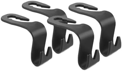 Amooca Car Seat Headrest Hook 4 Pack Hanger Storage Organizer Universal for Handbag Purse Coat Universal fit Vehicle Car Black with Buckle