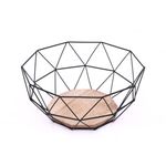 Black Geometric Metal Wire Wooden Base Decorative Storage/ Display Basket Fruit Bowl