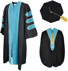 GradPlaza Doctoral Graduation Gown Regalia by University with Gold Piping and Tam 8 Sides