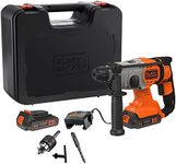 Black+Decker 18 V SDS-plus Cordless Combination Hammer (1.2 Joules, for Effective Drilling, Impact Drilling and Light Chiseling, LED Work Light, Includes 2x Batteries, Charger, Case, 1x 6 mm Drill)