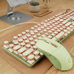EWEADN Wired Typewriter Keyboard and Mouse Combo, Typewriter Style Mechanical Gaming Keyboard,104 Keys Backlit LED Keyboards, Media Control Knob, Wired Keyboard Pink Switch for Windows/Mac/PC-Green