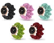 METEOROID Black Analog Dial Scrunchies Watches Strap Cloth Solid Fabric Wristband Watch Elastic Scrunchy Bands Watch for Women & Girls (Pack of 5, Multicolour)