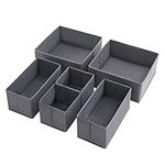 SONGMICS Drawer Organisers, Dresser Dividers, Set of 6, Foldable Fabric Storage Boxes for Socks, Underwear, Bras, Ties, Scarves, Grey RDZ06G