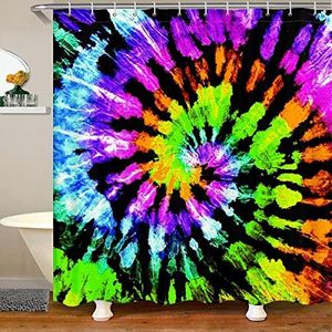 Hippe Bohemian Shower Curtains for Bathroom Colorful Tie Dye Fabric Shower Curtain with Hooks Blue Purple Teal Rainbow Machine Washable Grommet Curtains Boho Psychedelic Home Dorm Bath 72 W x 72 H