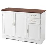 COSTWAY Sideboard Storage Cabinet, Morden Kitchen Cupboard with Adjustable Shelf, Drawers and Doors, Large Buffet Cabinet Unit for Dining Living Room Hallway, 100x40x78cm (White+Vermilion)