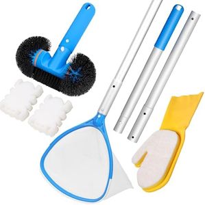 TidyMister All-in-One Spa Cleaning Set - Hot Tub Small Pools Maintenance Accessories Kit - Skimmer Net, Round Brush, 2ft Pole, Scrub Glove and Scum Absorber
