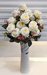 ARTSY Polyester Artificial Flowers For Decoration Rose Flower Bunch For Vase/Pot, Home/Office Decor, Gift, Artificial Plant, Craft, Without Vase, Pack Of 2 Piece, White, 35 Cm Height