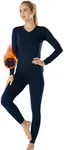 MANCYFIT Womens Thermal Underwear Long Johns Set with Fleece Lined Ultra Soft V Neck Blue Large