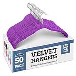 ZOBER Velvet Hangers, Coat Hanger, Clothes Hanger, Hangers 50 Pack, Non Slip Space Saving Closet Hangers, 360° Swivel Hook, Clothing Hanger, Shirt Hanger, Tops Hanger, Dresses Hanger (Purple)